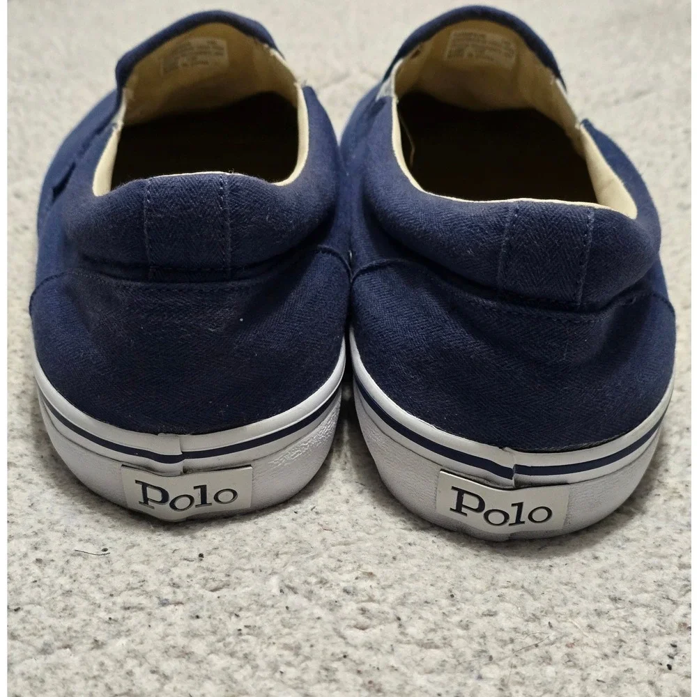 Polo Ralph Lauren Thompson Navy Herringbone Canvas Polo Bear Slip On Shoes 14D